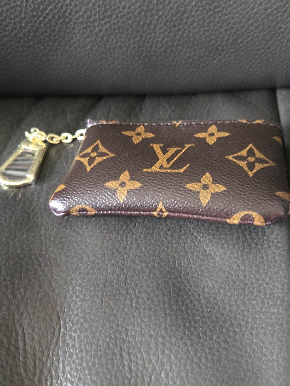 Unbranded Monogram Key Pouch in Brown and Gold Hardware